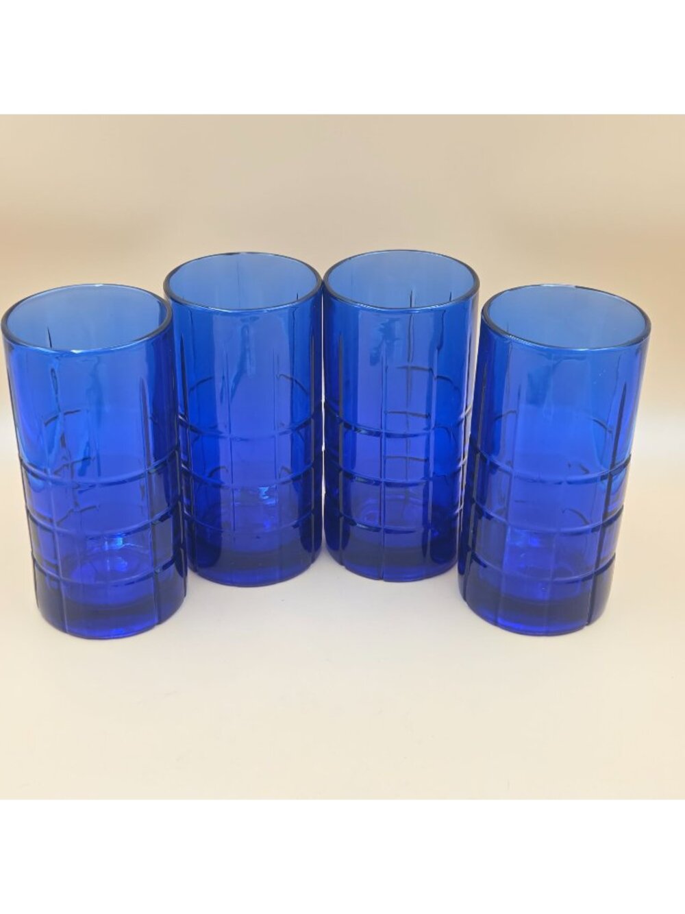 Anchor Hocking Tartan Cobalt Blue Iced Tea Glass Tumblers Set of 4